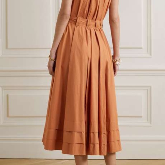 NWT Ulla Johnson Joni belted gathered washed cotton-poplin midi dress - Picture 2 of 5